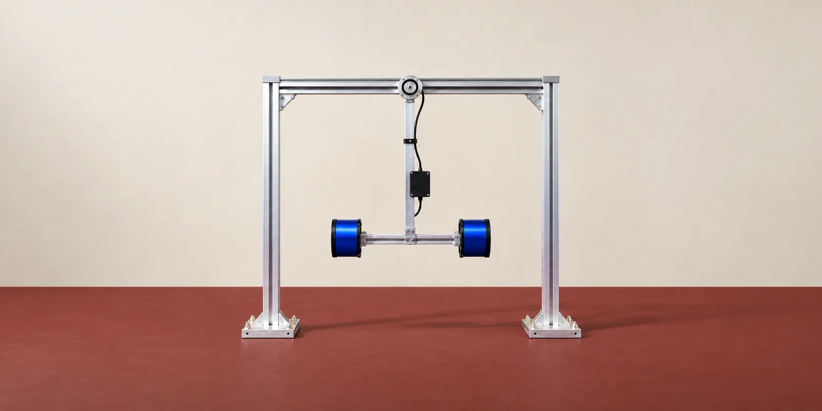 A test rig with two blue rotors.