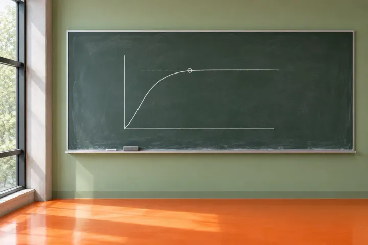 A blackboard in a bright classroom.